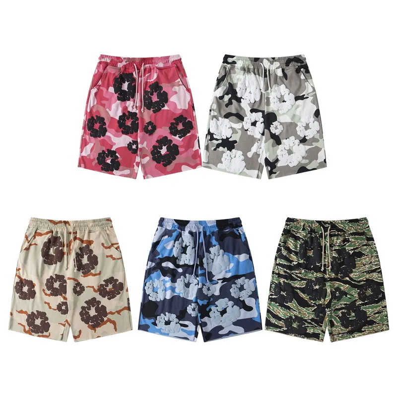 D317# DENIM TEARS Kapok European and American trendy brand high quality foam flocking camouflage printed short-sleeved suit Color Camouflage blue Camouflage powder Camouflage gray Camouflage apricot Camouflage green Size S-XL
